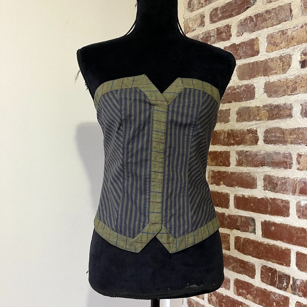 1980s Vintage Gianni Versace Striped Cotton Bustier